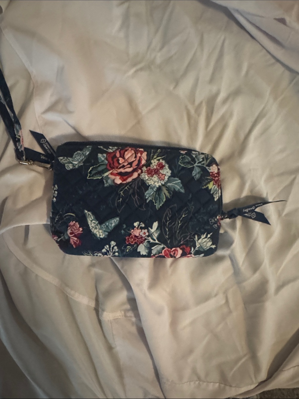 Vera Bradley Navy Floral Quilted Wristlet